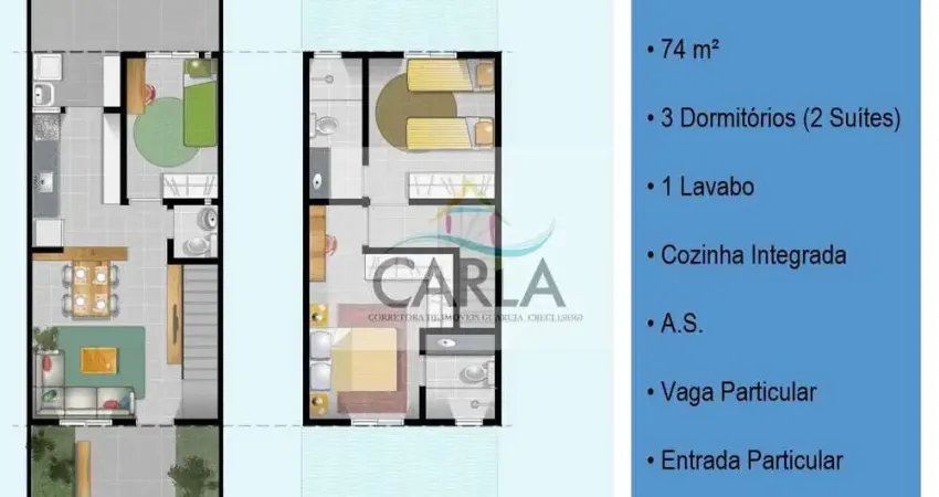 Sobrado com 3 dorms, Jardim Primavera, Guarujá - R$ 420 mil, Cod: 663