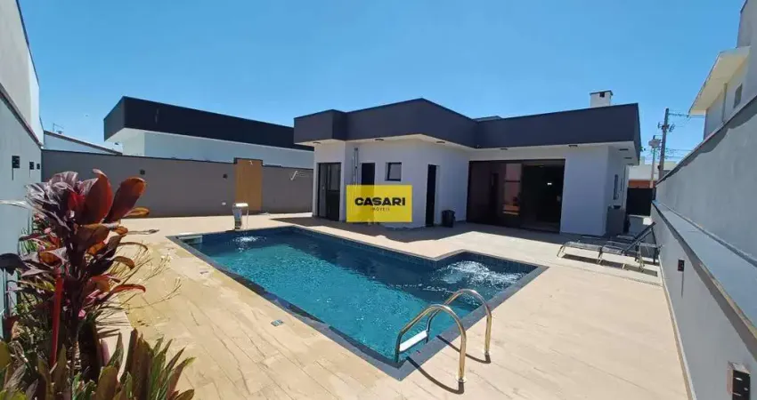 Casa térrea em condomínio, com 3 suítes, cozinha com planejados e eletrodomésticos, espaço gourmet e piscina em alvenaria,em boituva/sp