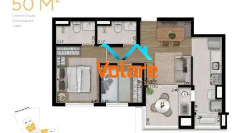 Venda de Apartamento na Vila Osasco, 2 quartos, 1 suíte, 2 salas, 2 banheiros, 1 vaga de garagem, 50m² - Osasco-SP