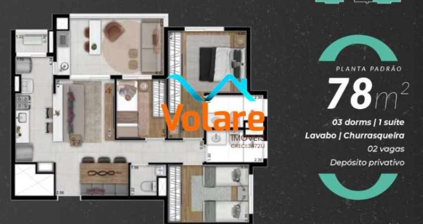 Apartamento à venda na Vila Osasco, Osasco-SP: 3 quartos, 1 suíte, 2 salas, 3 banheiros, 2 vagas, 78 m². Venha conferir!