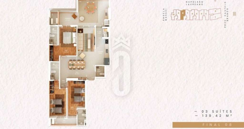 Apartamento Frente Mar em Praia Grande 3 quartos suítes, 139M² - Vila Tupi