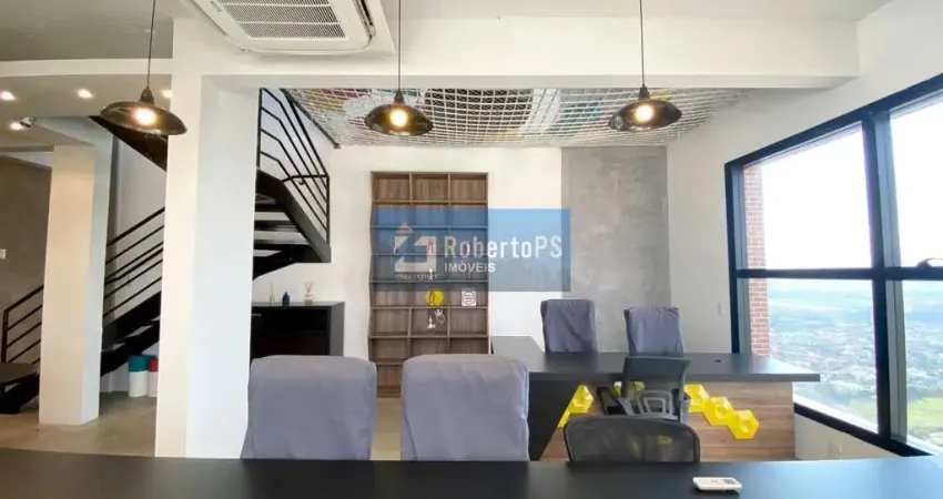 Excelente sala comercial em área nobre no Aquarius mobiliada. Vista linda e andar alto.