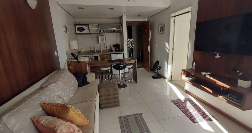 FLAT 1 DORMITÓRIO COM SUITE, DECORADO ANDAR ALTO, VISTA MAR, GARAGEM