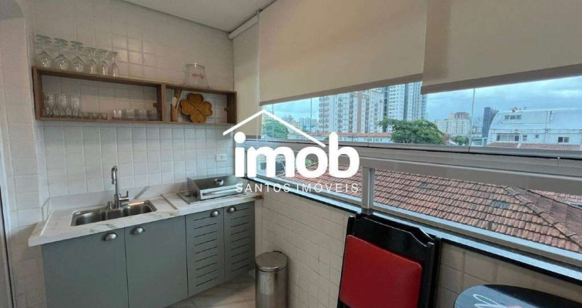 Apartamento de 2 dormitórios à venda, porteira fechada, com vista livre e lazer, 60 m² - Macuco, Santos/SP