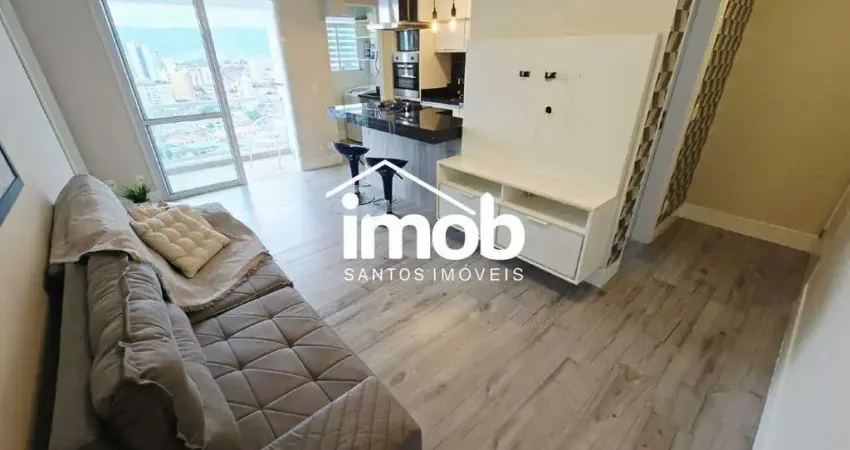 Apartamento de 1 dormitório para alugar próximo à praia, andar alto, lazer, vista livre - Boqueirão, Santos/SP