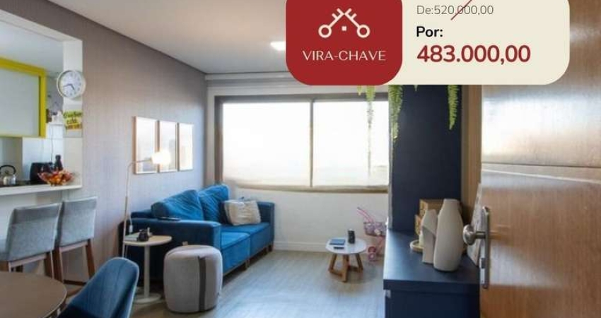 Apartamento de 62m², 2 dormitórios com suíte, churrasqueira, vaga coberta, infr