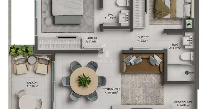 Apartamento com 02 dormitórios, 2 suítes em palmas do arvoredo, governador celso ramos/sc