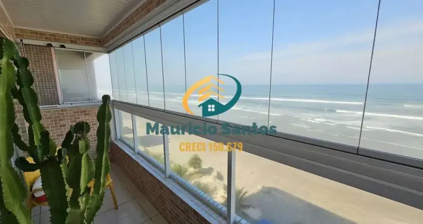 Apartamento em Mongaguá, bairro Jardim Marina, mobiliado, 2 dormitórios sendo 1 suíte, sacada gourmet com vista permanente para o mar,  Residencial com lazer frente ao mar