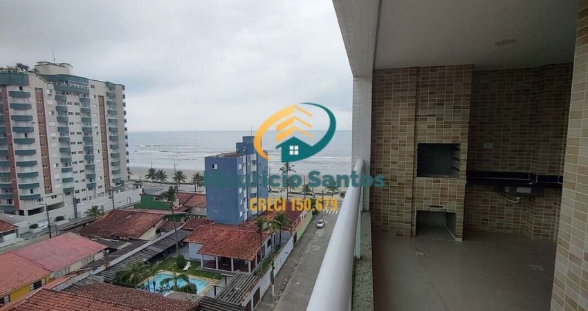 Apartamento em Mongaguá, bairro Vera Cruz, 2 dormitórios sendo 1 suíte, terraço gourmet com vista para o mar, 2 vagas garagem, Residencial frente ao mar e com lazer completo.
