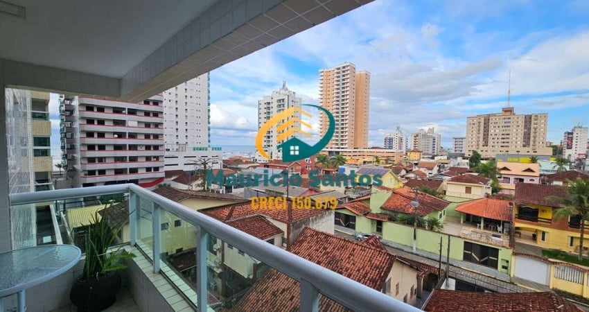 Apartamento mobiliado em Mongaguá, bairro Centro, 2 dormitórios sendo 1 suíte, sacada vista mar, Residencial com lazer completo no coração da cidade!