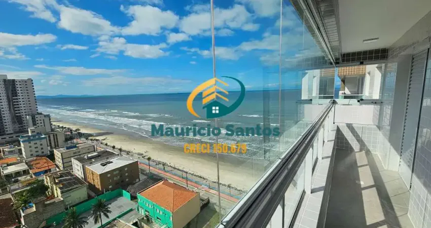 Apartamento em Mongaguá, bairro Centro, pronto para morar, 2 dormitórios sendo 1 suíte, sacada envidraçada com vista para o mar, Residencial frente ao mar, lazer completo!