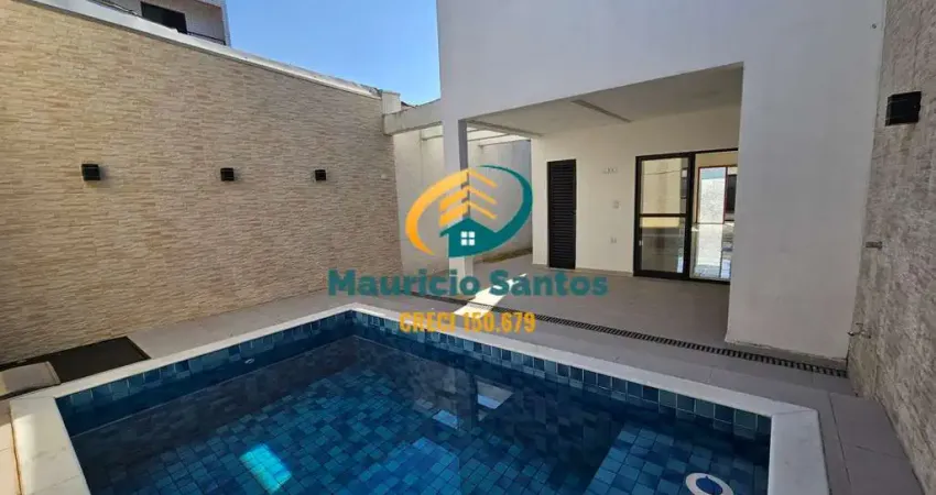 Sobrado geminado em mongaguá, bairro jardim aguapeú, novo e com 3 suítes, lavabos e demais dependências, churrasqueira e piscina privativas!!