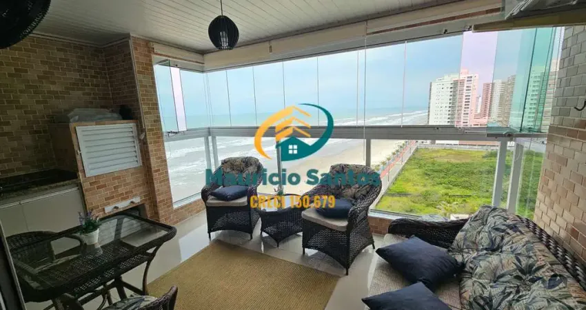 Apartamento em mongaguá, bairro vila são paulo, 2 dormitórios sendo 1 suíte, sacada vista mar, semi mobiliado, edifício frente ao mar, lazer.