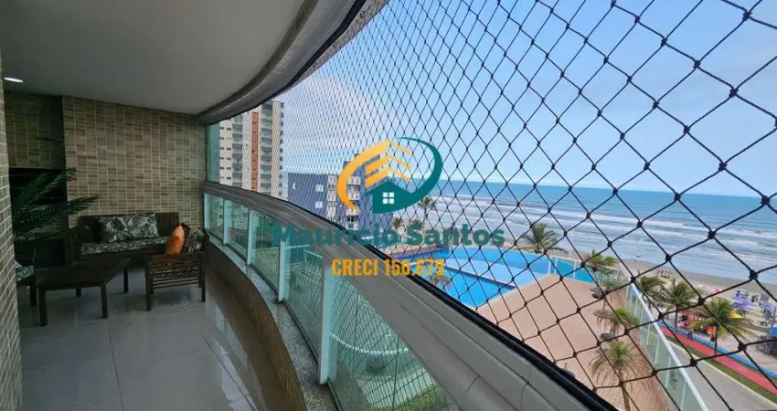 Apartamento alto padrão em mongaguá, bairro jardim aguapeú, frente ao mar, mobiliado, 3 dormitórios sendo 2 suítes, 3 vagas, excelente padrão e localização, residencial com lazer completo, piscina de 