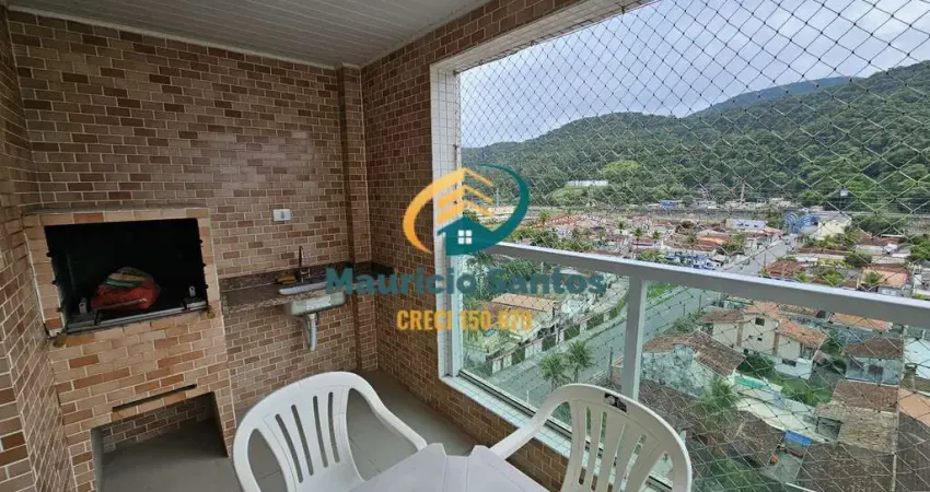 Apartamento em mongaguá, bairro vila são paulo, mobiliado, 2 dormitórios sendo 1 suíte, sacada com churrasqueira, residencial frente ao mar com lazer.