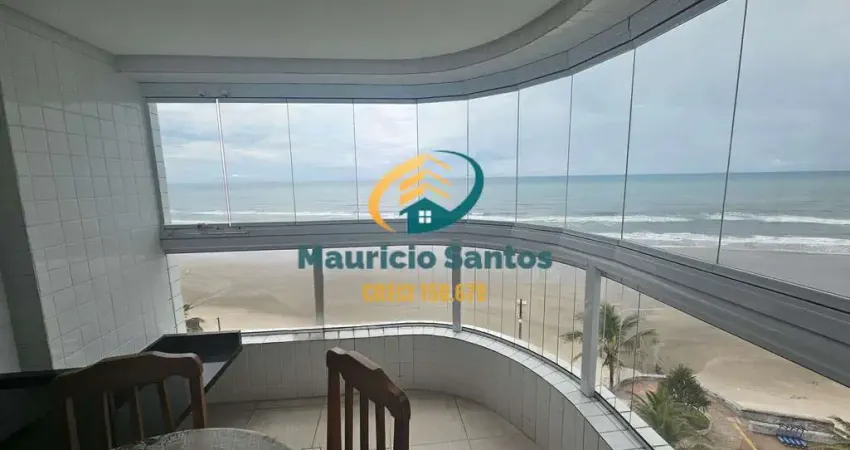 Apartamento em Mongaguá, bairro Santa Eugênia, mobiliado, frente ao mar, 2 dormitórios sendo 1 suíte, sacada gourmet, residencial com salão de festas.