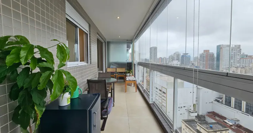 2 dormitorios no gonzaga com varanda gourmet vista mar e sol nascente!