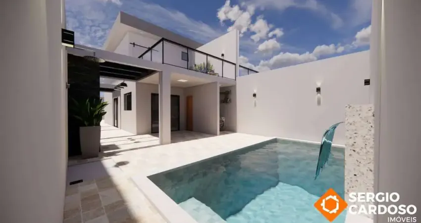 Lançamento sobrado 3 suítes sacada piscina churrasqueira 600 m mar itanhaém