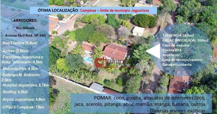 Chácara com 2 dormitórios à venda, 4200 m² por R$ 830.000,00 - Bananal - Campinas/SP