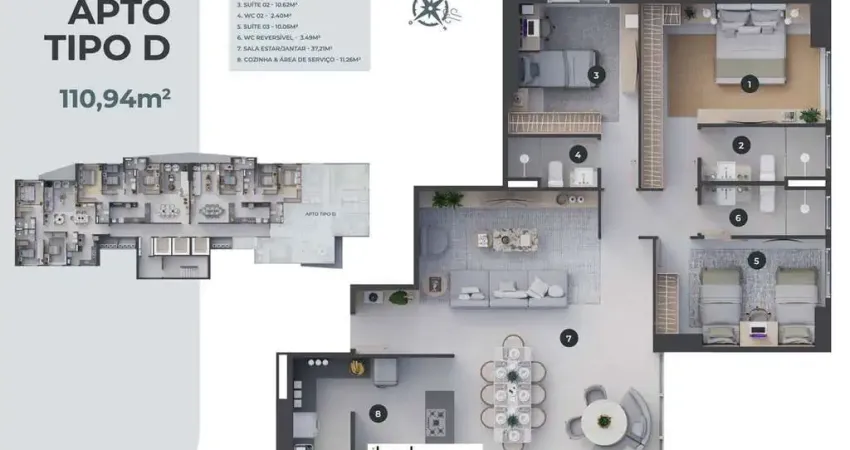 ibeda - Gemini Apartamento em Lagoa Nova. Sala, cozinha, 2 suítes + 1 semi 110m2