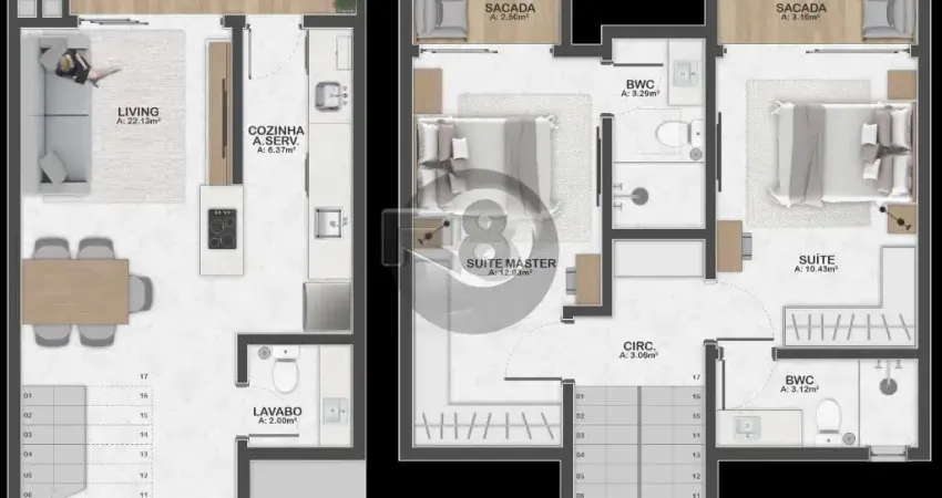 Duplex 2 suítes, 2 vagas, 89m² privativos!