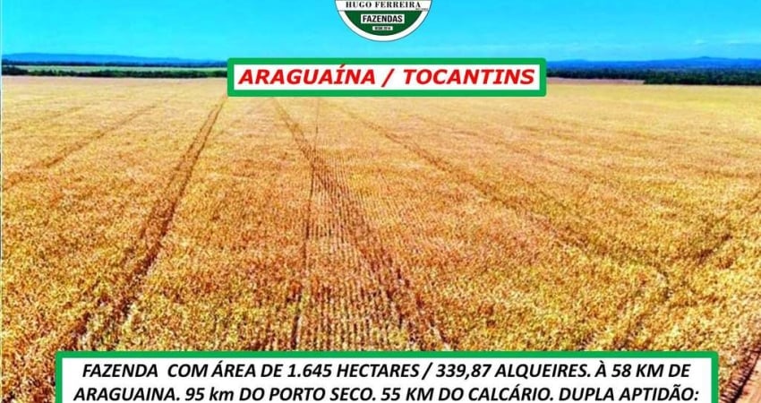 FAZENDA  ARAGUAÍNA/TO-DUPLA APTIDÃO-TOPOGRAFIA PLANA- MUITO BEM ESTRUTURADA