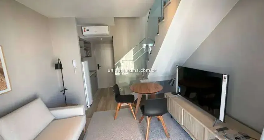 Cobertura duplex mobiliada no jardim américa | 1 dorm | 1 vaga | 46 m² úteis