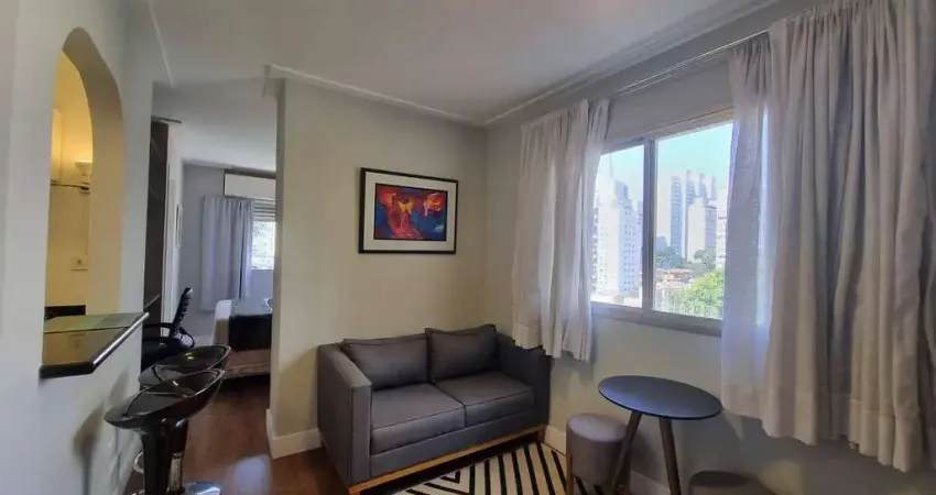 Apartamento de 28m² mobiliado para locação, jardim paulista, são paulo, sp. com 1 suíte, ar-condicionado, 1 vaga de garagem.