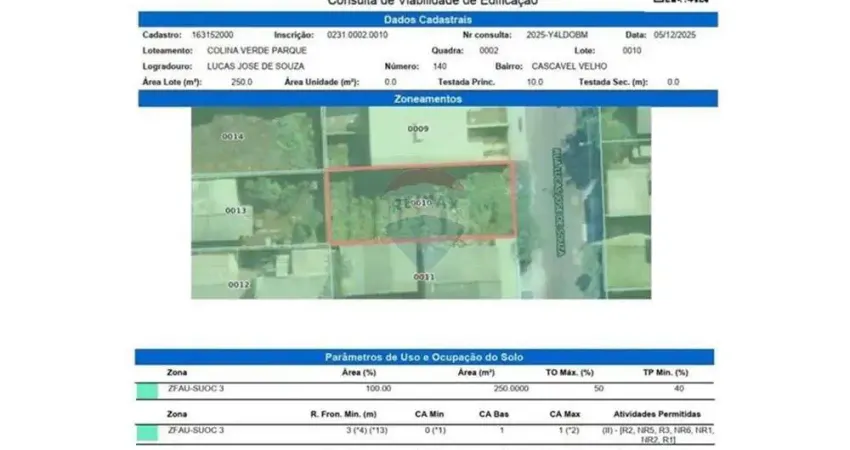 Terreno à venda na Rua Lucas José de Souza, 140, Cascavel Velho, Cascavel