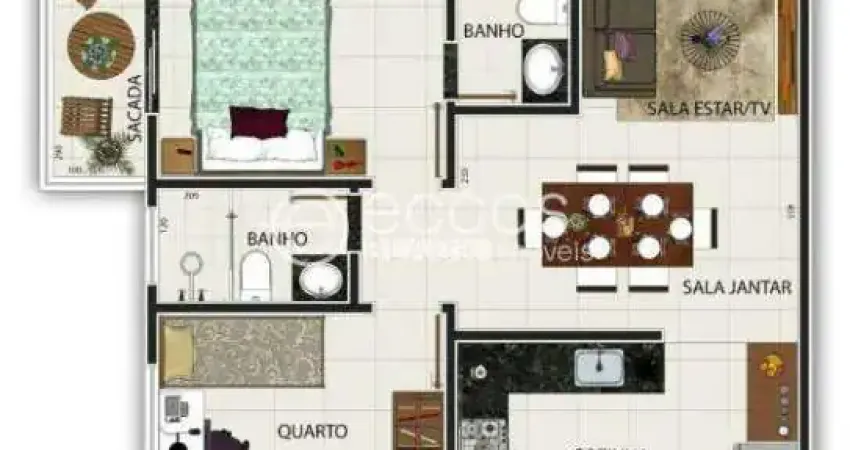 Apartamento à venda, 2 quartos, 1 suíte, 1 vaga, Santa Mônica - Uberlândia/MG