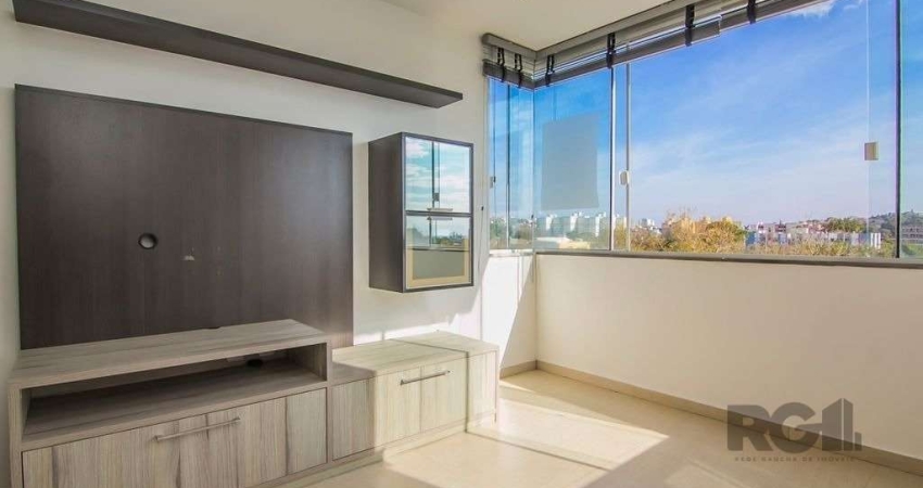 Apartamento no bairro Cristal, de 02 dormitórios, 62 m2, com living amplo, cozinha americana com churrasqueira, rebaixamento de teto em todas as peças, banho social com box, com 01 vaga de garagem esc
