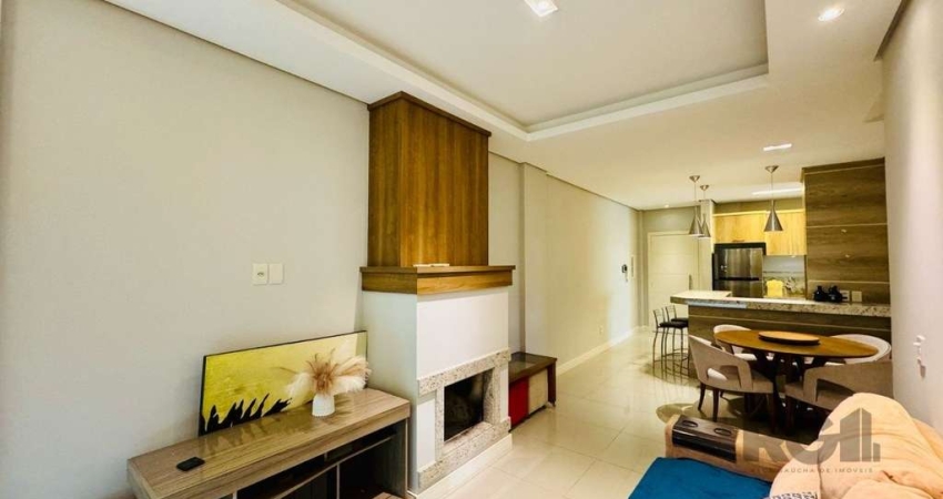 Apartamento mobiliado,apenas 900 metros do Zaffari Hienópolis,  de 73 m 2 privativos, 02 Dormitórios sendo uma suíte,  Living Integrado com a área gourmet com churrasqueira e lareira,com ar condiciona