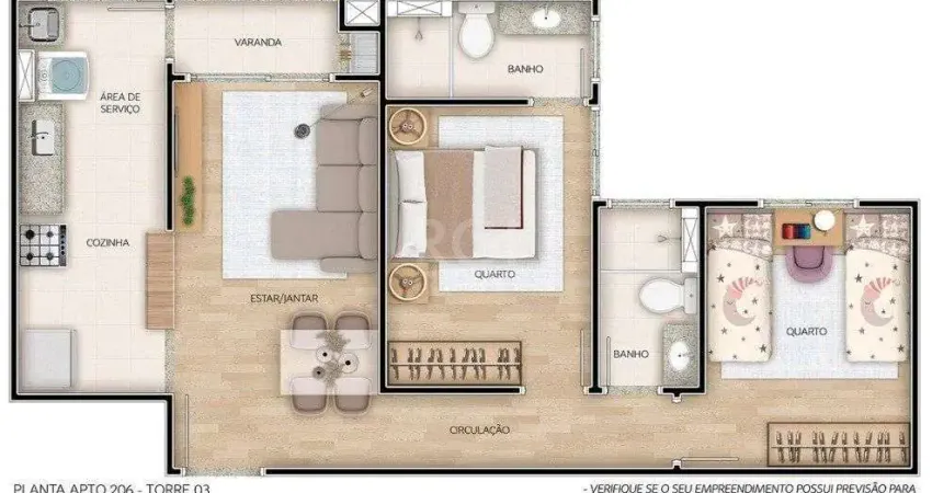 Apartamento para Venda - 56.77m², 2 dormitórios, sendo 1 suites, 1 vaga - Camaquã