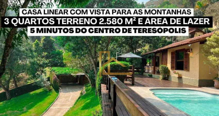 Casa linear com 3 quartos com suíte e terreno de 2.580 m² e Lazer privativo perto do centro de Teresópolis!