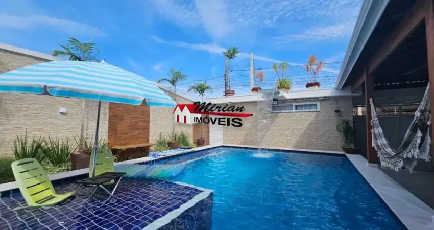 Casa com 3 dorms, oásis, peruíbe -sp com espaço gourmet, piscina com cascata seu paraiso na praia