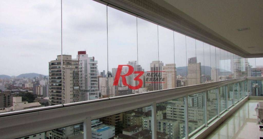 Apartamento com 3 dormitórios para alugar, 178 m² por R$ 19.000,00/mês - Gonzaga - Santos/SP