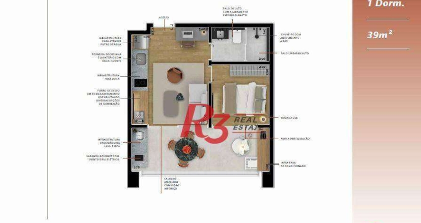 Studio à venda, 39 m² por R$ 625.000,00 - Boqueirão - Santos/SP