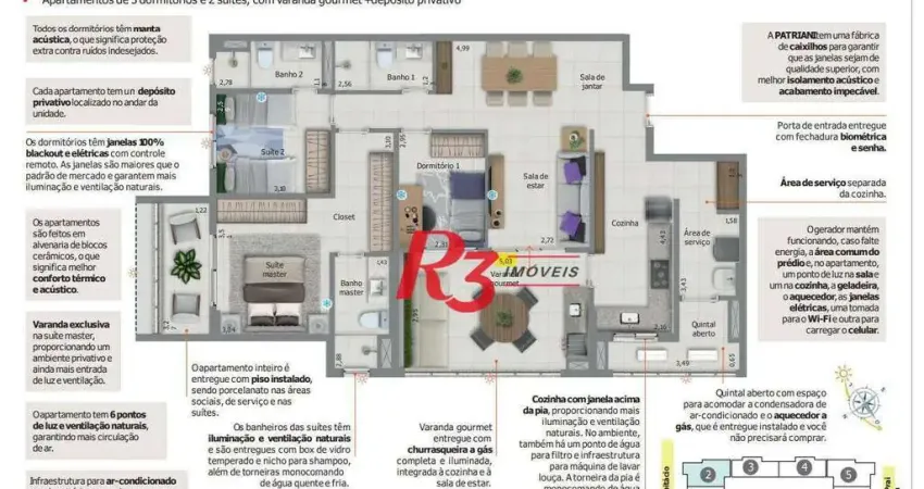 Apartamento com 3 dormitórios à venda, 129 m² por R$ 1.838.000,00 - Embaré - Santos/SP