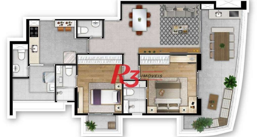 Apartamento à venda, 91 m² por R$ 1.280.229,37 - Boqueirão - Santos/SP