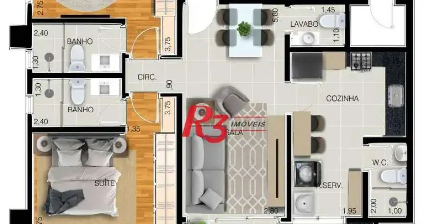 Apartamento com 2 dormitórios à venda, 97 m² por R$ 1.334.140 - Embaré - Santos/SP