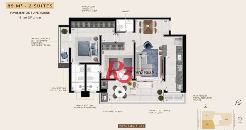 Apartamento à venda, 89 m² por R$ 1.427.618,54 - Boqueirão - Santos/SP