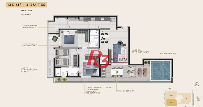 Apartamento Garden à venda, 135 m² por R$ 1.759.217,34 - Boqueirão - Santos/SP