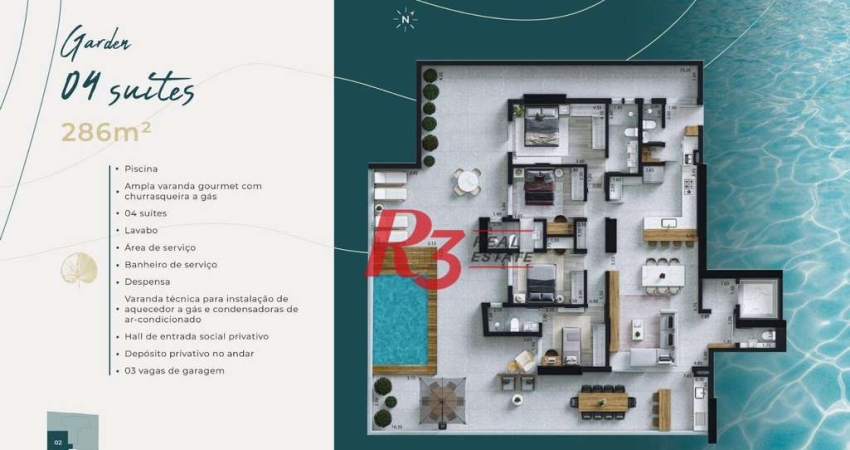 Apartamento Garden à venda, 286 m² por R$ 3.874.635,00 - Ponta da Praia - Santos/SP
