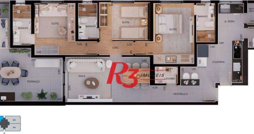 Apartamento à venda, 124 m² por R$ 1.783.476,94 - Boqueirão - Santos/SP