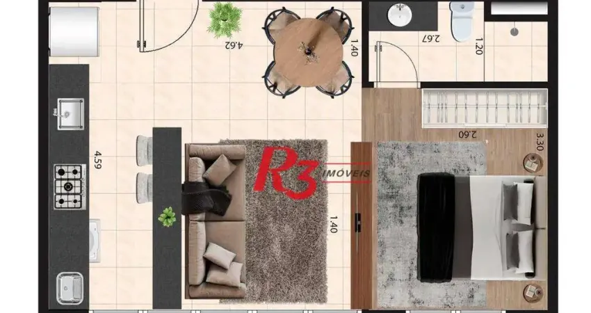 Apartamento à venda, 37 m² por R$ 388.000,00 - Macuco - Santos/SP