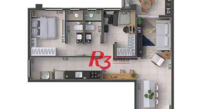 Apartamento com 2 dormitórios à venda, 67 m² por R$ 593608 - Macuco - Santos/SP