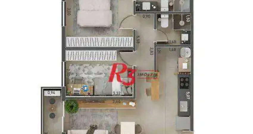 Apartamento com 2 dormitórios à venda, 56 m² por R$ 548409 - Macuco - Santos/SP