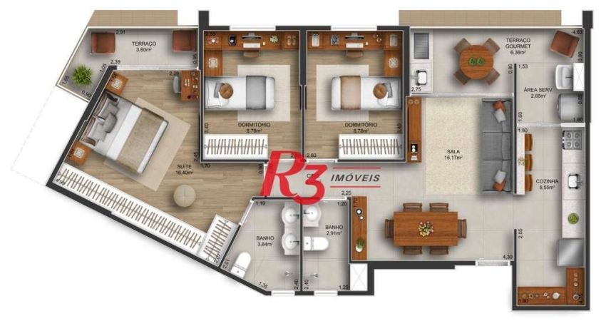 Apartamento com 3 dormitórios à venda, 94 m² por R$ 1.094.231 - Gonzaga - Santos/SP