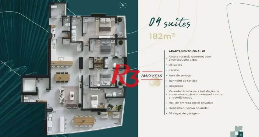 Apartamento à venda, 182 m² por R$ 2.493.987,72 - Ponta da Praia - Santos/SP