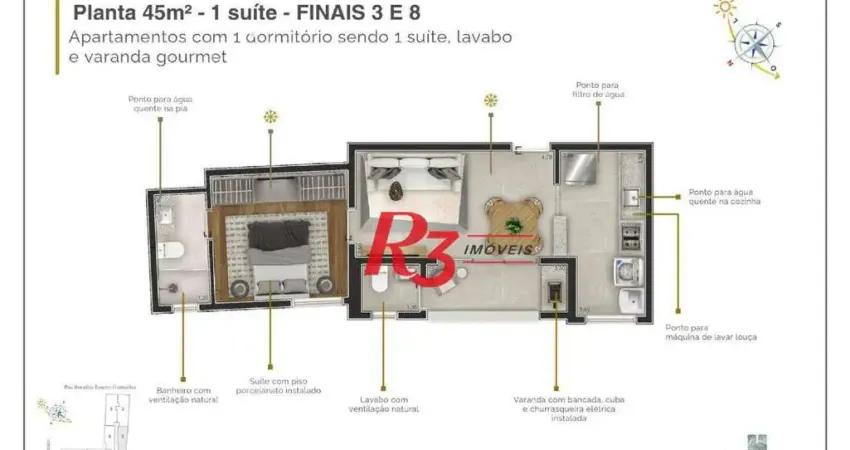 Apartamento com 1 dormitório à venda, 45 m² por r$ 456.000,00 - marapé - santos/sp